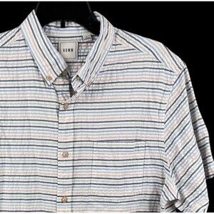 Rowm short sleeve men’s Button Up Shirt Large White Stripe Casual Seersucker